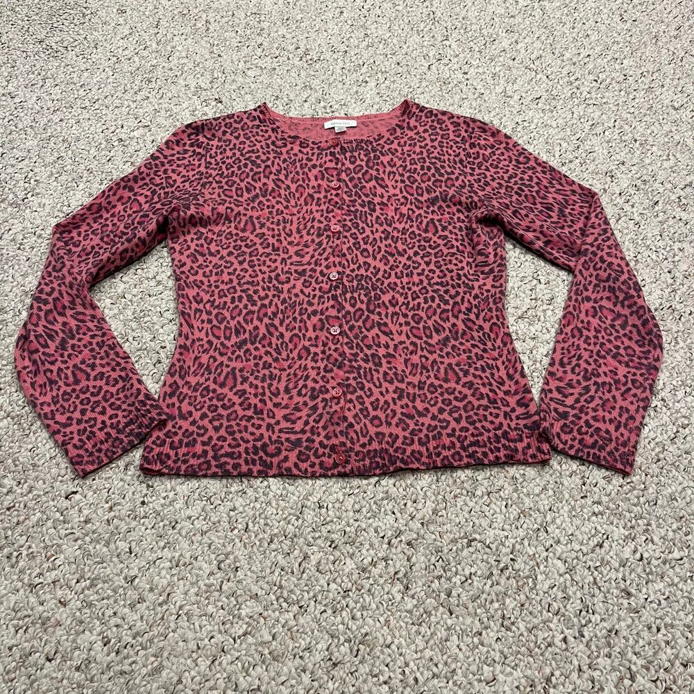Garnet Hill Leopard Print Cashmere Cardigan Sweater S Quiet Luxury Cozy Preppy
